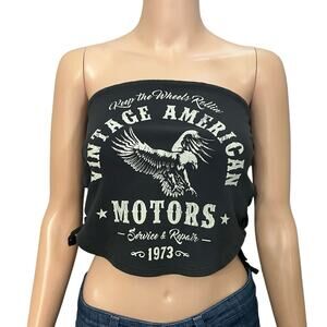 Goodie Two Sleeves Western Crop Top Large Lace Up Strapless Festival Cowgirl